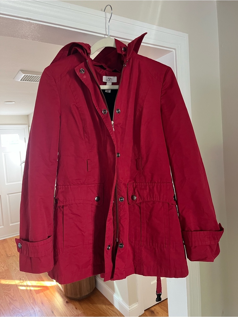 Ann Taylor LOFT Women's Red Hooded Trench Coat Jacket, Size Small